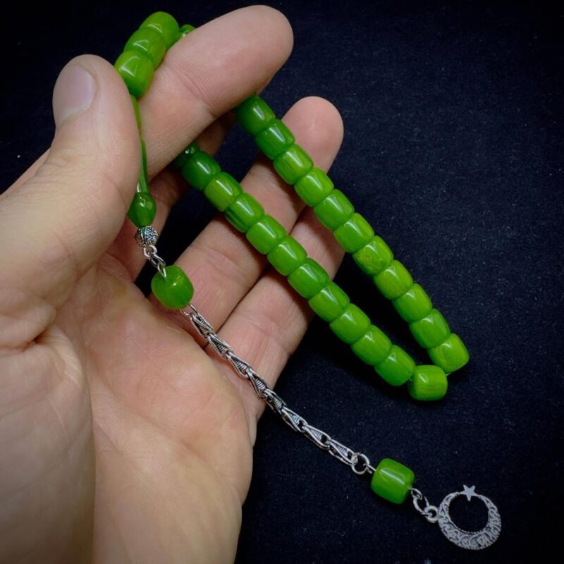 Çubuk Malzeme Püsküllü Kesme Model 9-8mm Hareli Sıkma Kehribar Tesbih