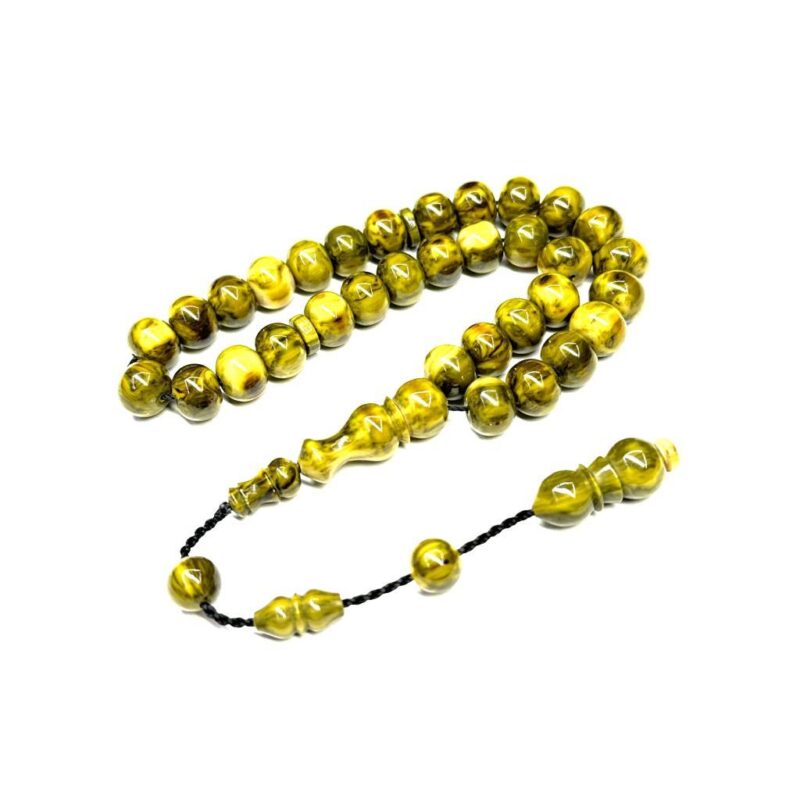 Küre Model Sistemli 10-8mm Dik Damarlı Hareli Sıkma Kehribar Tesbih - Görsel 2