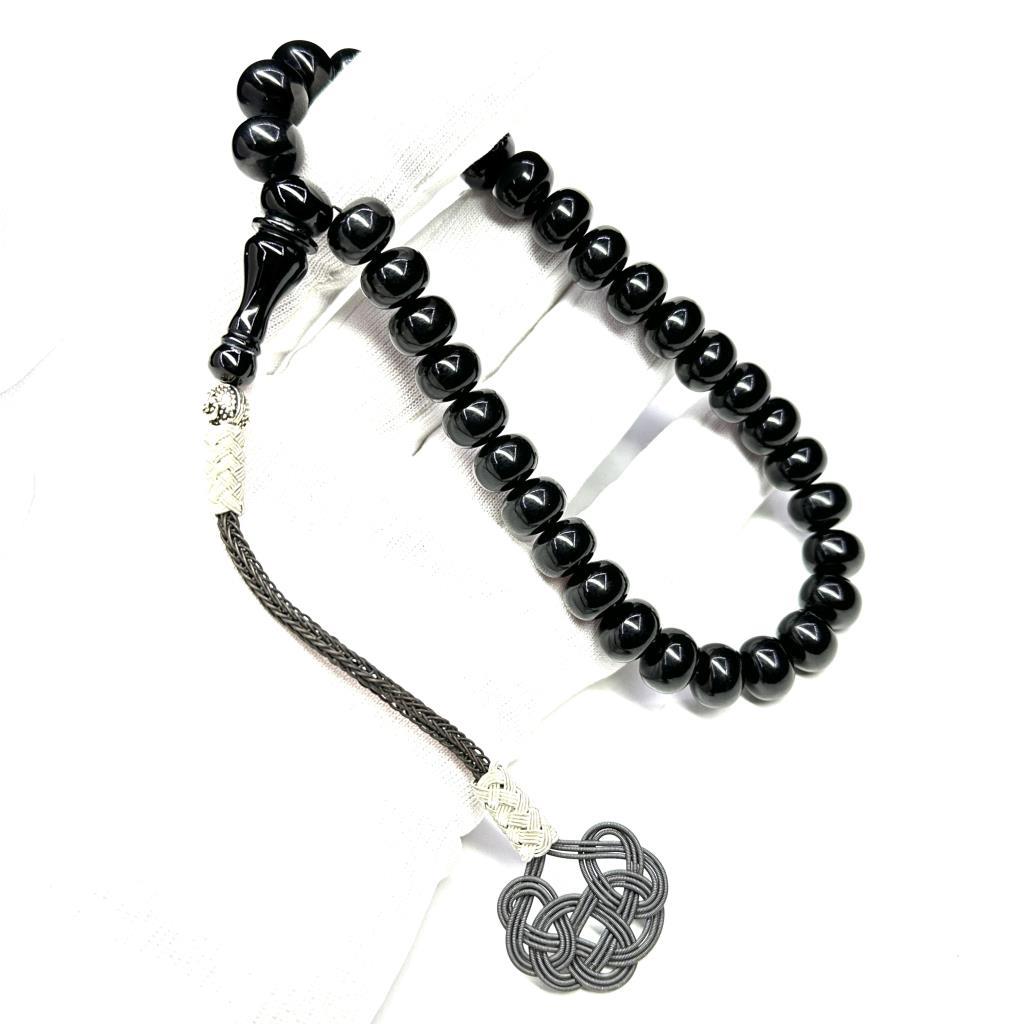 Teker Model Kazaz Püsküllü 10-8mm Sıkma Kehribar Tesbih