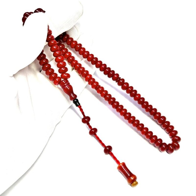 Teker Model Sistemli 9-5mm 99 Habbe Çubuk Malzeme Kırmızı Renk Sıkma Ateş Kehribar Tesbih - Görsel 2