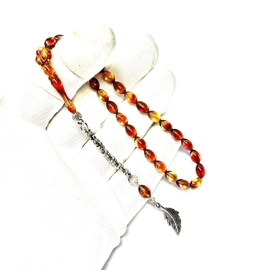 Bilek Boy Beyzi Model Püsküllü 5-8mm Sıkma Ateş Kehribar Tesbih