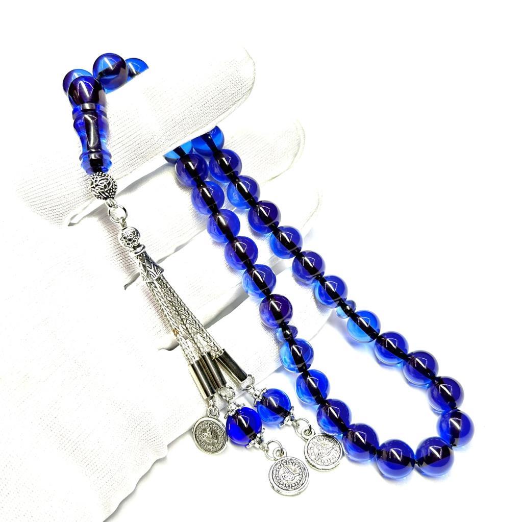 Küre Model Püsküllü 10-10mm Sıkma Ateş Kehribar Tesbih