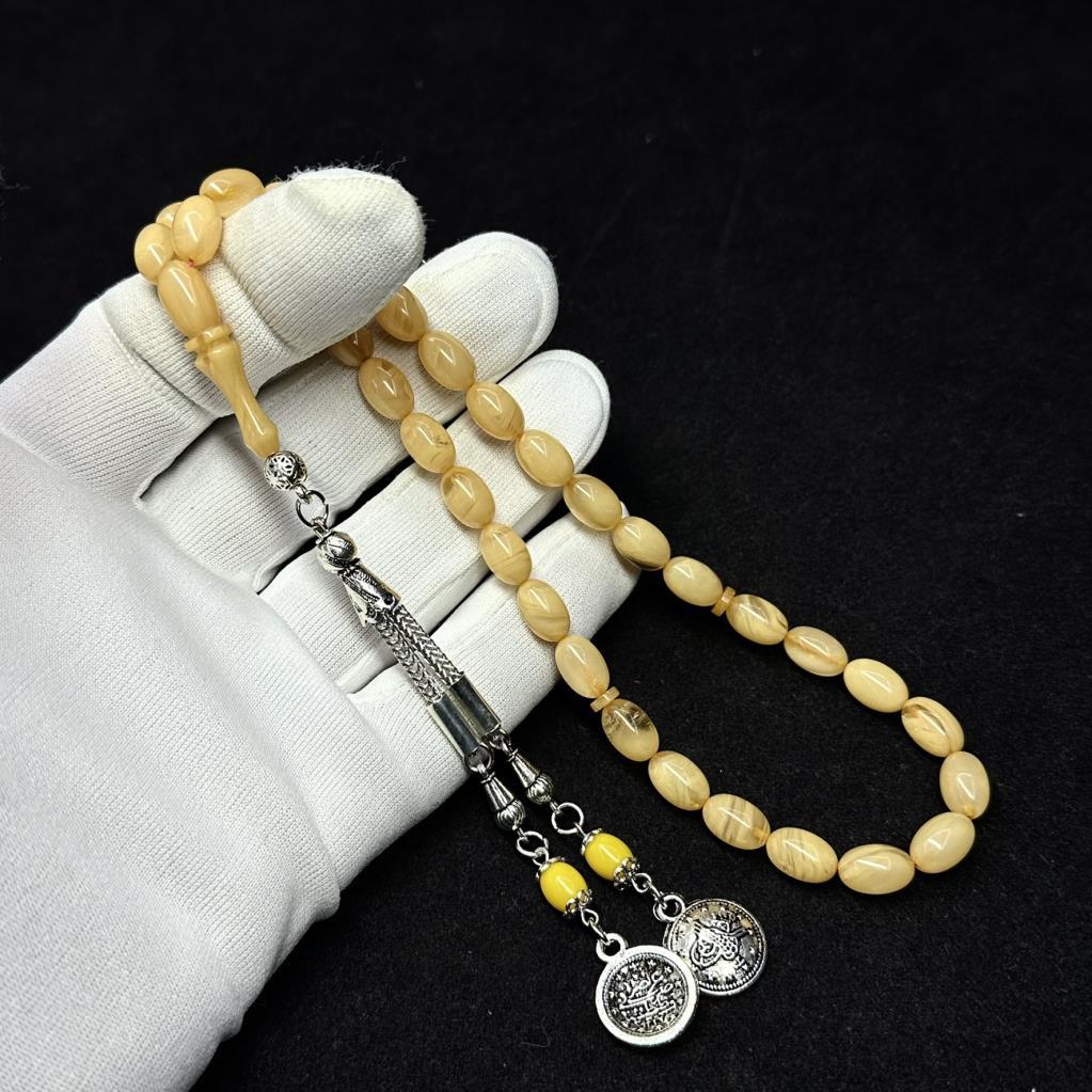 Beyzi Model Püsküllü 7-11mm Hareli Sıkma Kehribar Tesbih