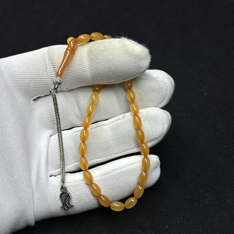Bilek Boy Beyzi Model Püsküllü 4-7mm Sıkma Ateş Kehribar Tesbih