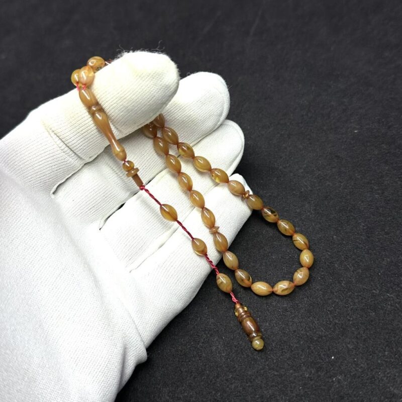 Bilek Boy Beyzi Model Sistemli 5-8mm Hareli Sıkma Kehribar Tesbih